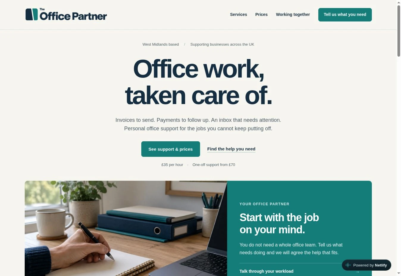 The Office Partner website designed by Set Up & Seen